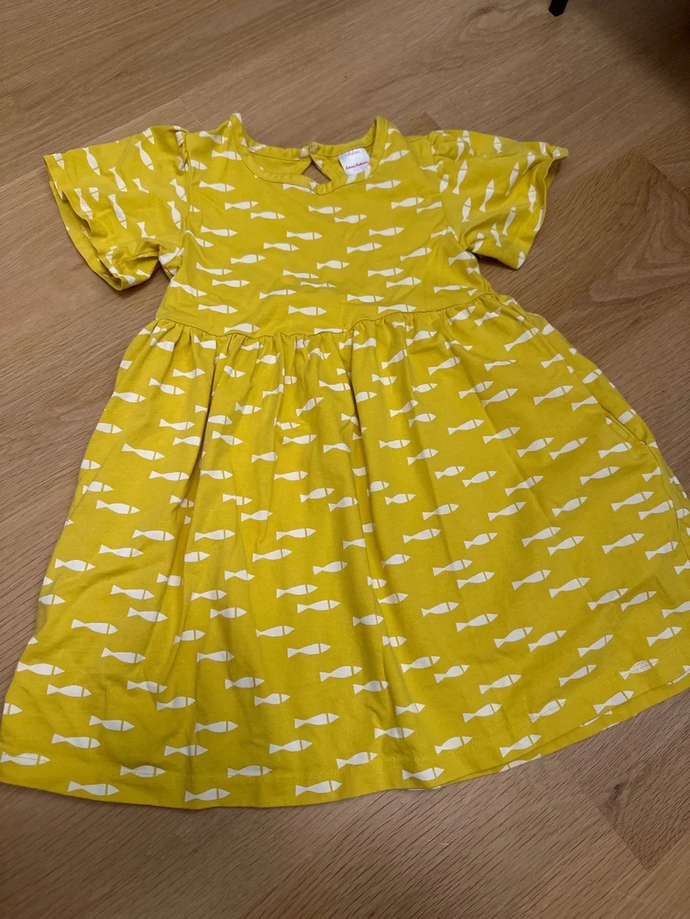 Hanna Andersson Yellow Fish-Print Short Sleeve Dress